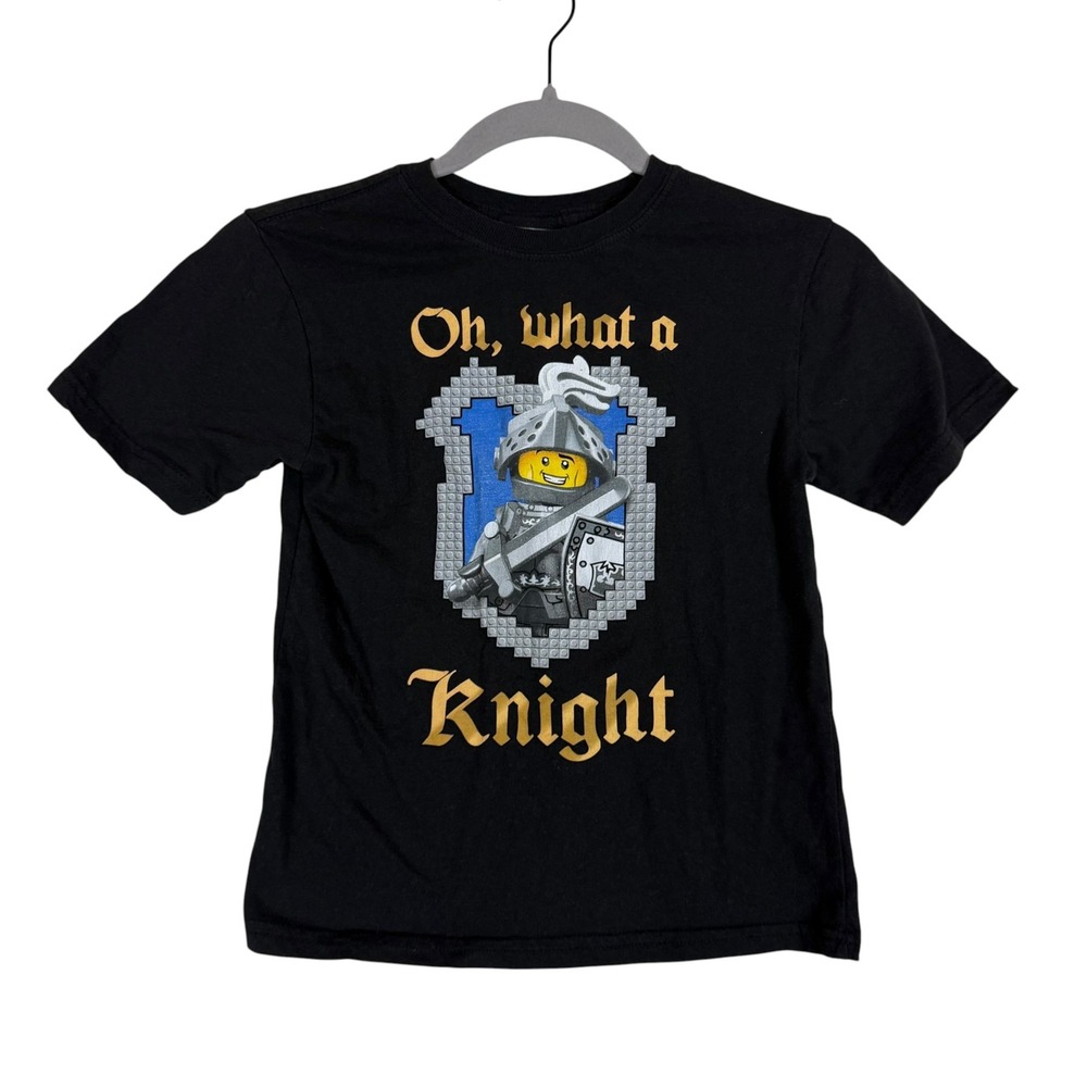 LEGO Shirt Kids 7 Black Oh What A Knight Graphic Tee Short Sleeve Crewneck